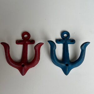 Decorative Anchor Wall Hooks - Blue and Red